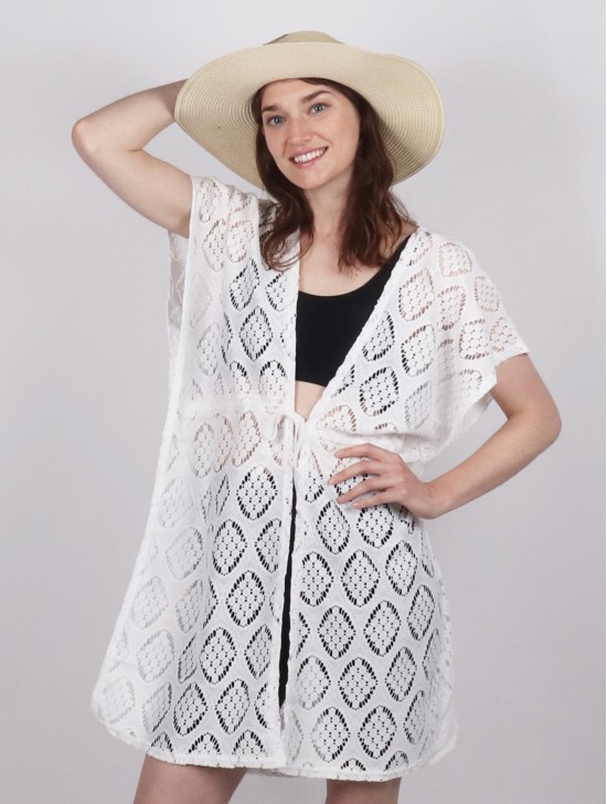 Lace Kimono with Embroidered Pattern and Tie